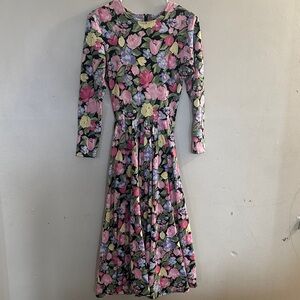 Floral Long Sleeve Dress with Pink and Green Accents